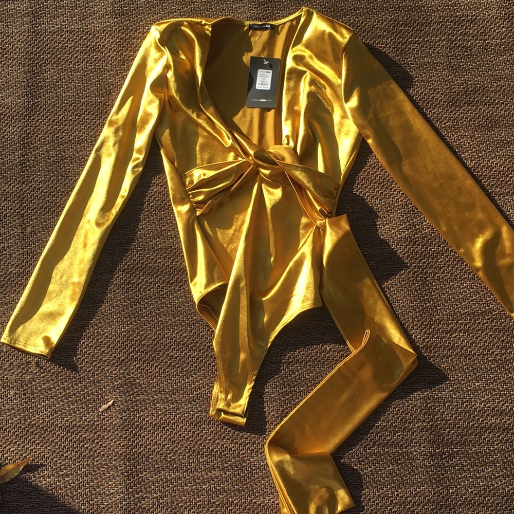Mustard Fashion Nova Twenty Fun Satin Bodysuit